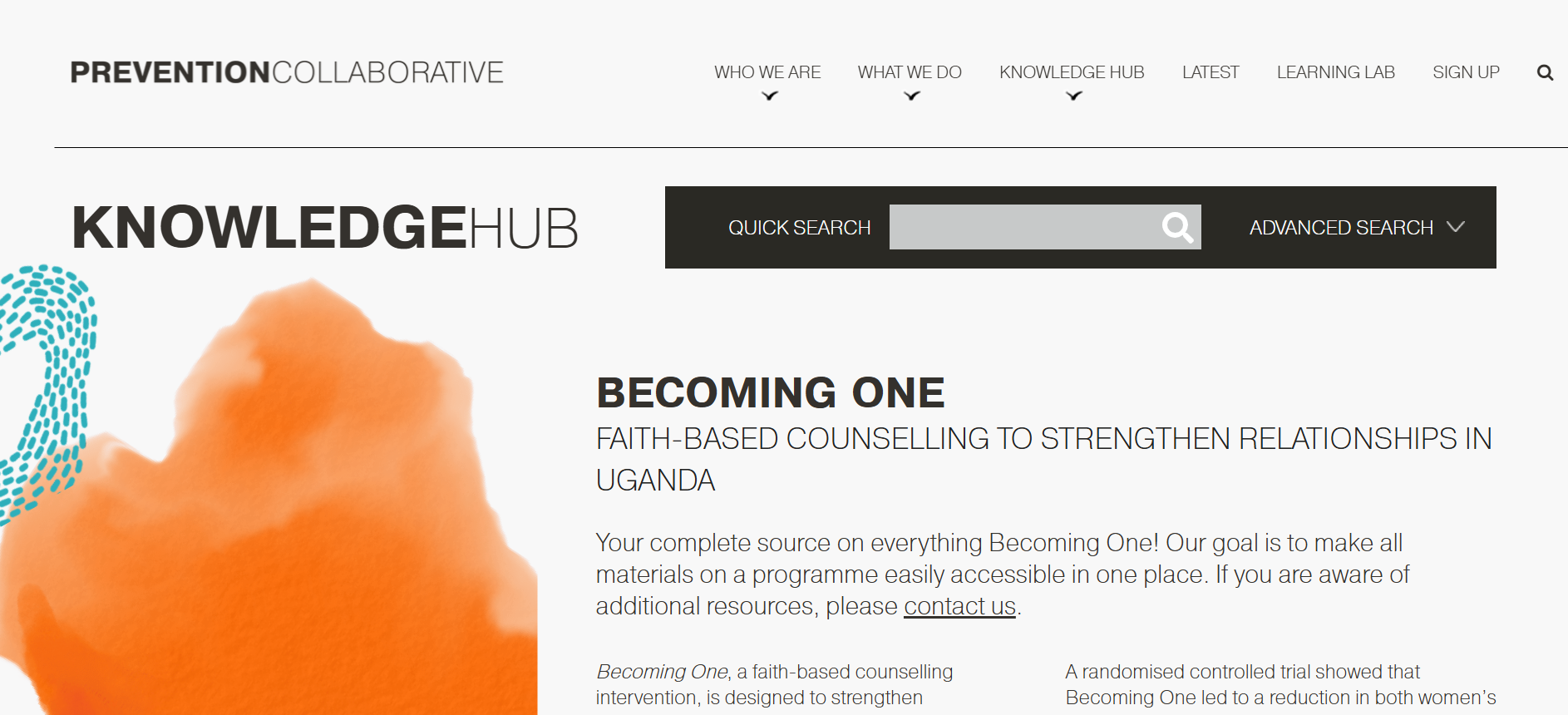 A screenshot from the knowledge hub website landing page